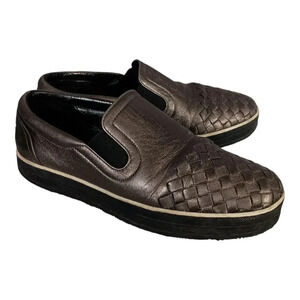Bottega Veneta Intrecciato Shoes Loafers Slip-on Sneakers Grey Pewter Womens 6.5